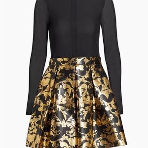 Alice + Olivia Black and Gold Cocktail Midi Dress